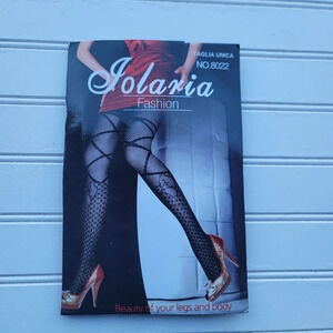 NWT Sexy Lace Julia Fushions Pantyhose Black One Sz Nylon Spandex 8022